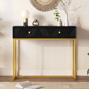 CAVINAS 38 inch Console Table with 2 Drawers,Modern Entryway Table with Stripe Design for Living Room,Hallway,Black - 1 of 4