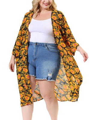 Plus Size Cardigans, Plain Hollow Out Button Through Bell Sleeve Cardigan