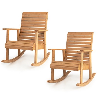 Tangkula 2 PCS Wooden Rocking Chair High Back Fir Wood Armchair Natural Garden Yard Patio