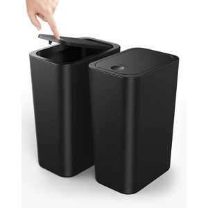 Aoibox 2 Pack Small Trash Can with Press Top Lid, 4 Gallon Garbage Bin with Pop-Up Lid for Bathroom, Office, Bedroom, Living Room, Black - 1 of 4