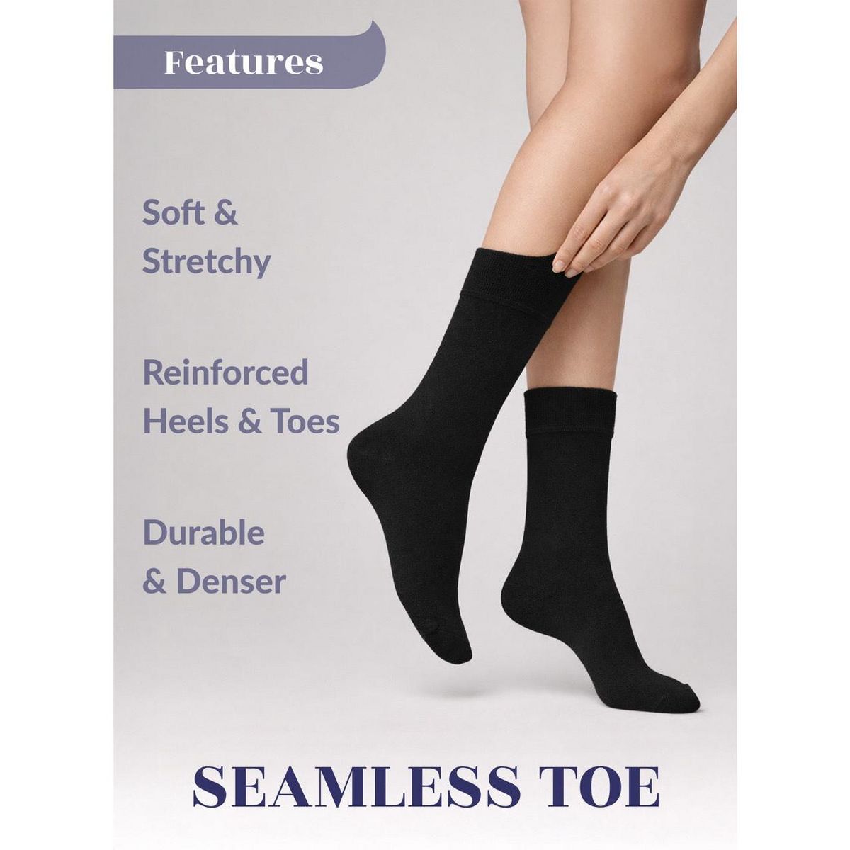 Hugh Ugoli Women's Soft Crew Dress Socks Seamless Toe Non-Binding Lightweight (3 Pairs) - thumbnail 7