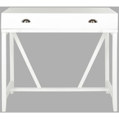 White Wood Transitional Desk with Drawers and Hutch