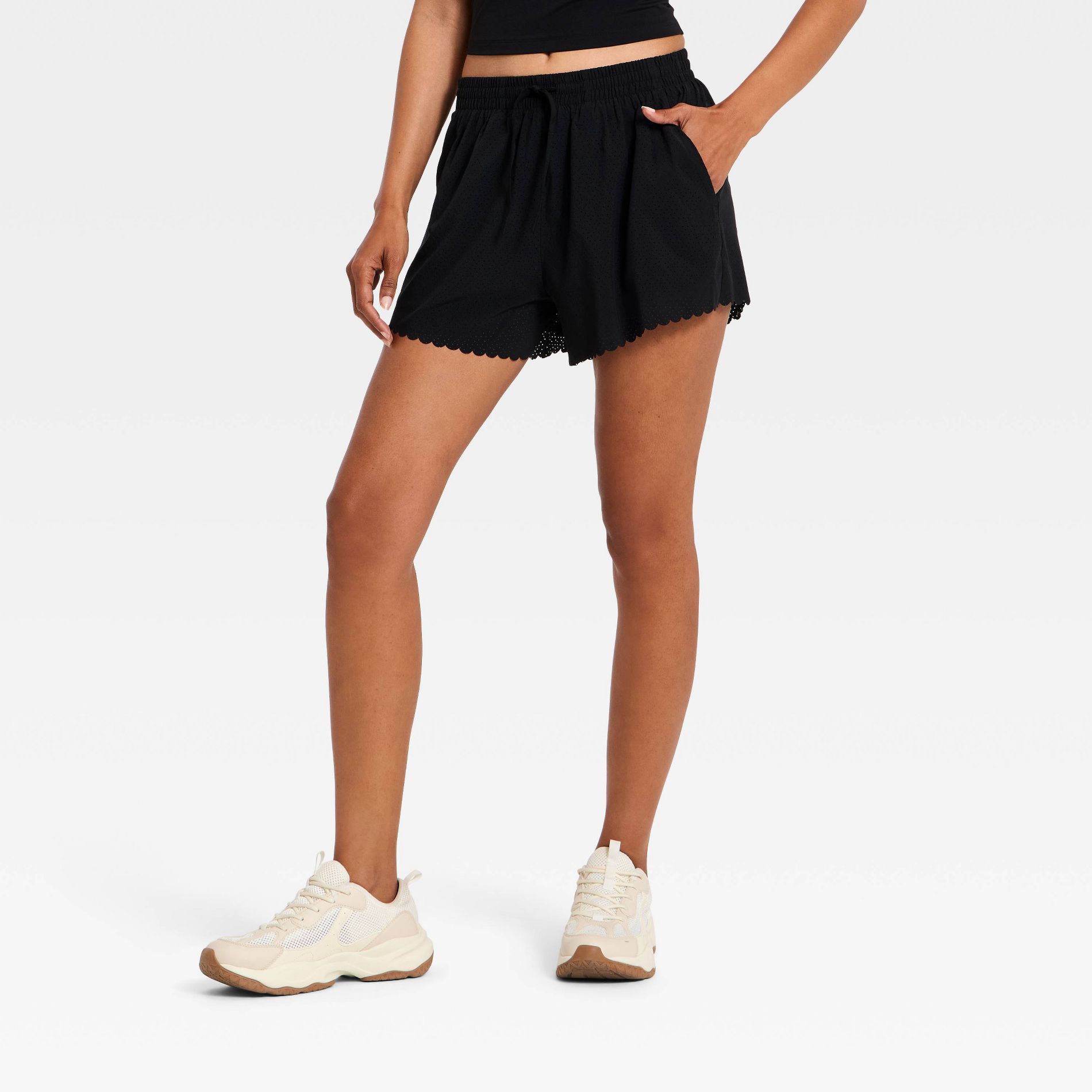 Women's Mid-Rise Perforated Scallop Edge Run Shorts 3" - All In Motion™