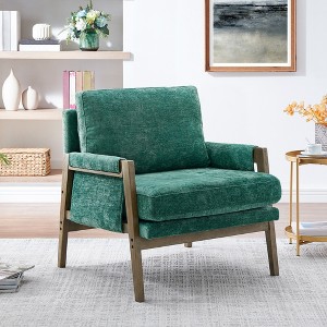BABYYER Velvet Accent Chair, Mid-Century Modern Armchair with Solid Wood Frame and Thick Seat Cushion, Comfy Reading Chair for Living Room - 1 of 4