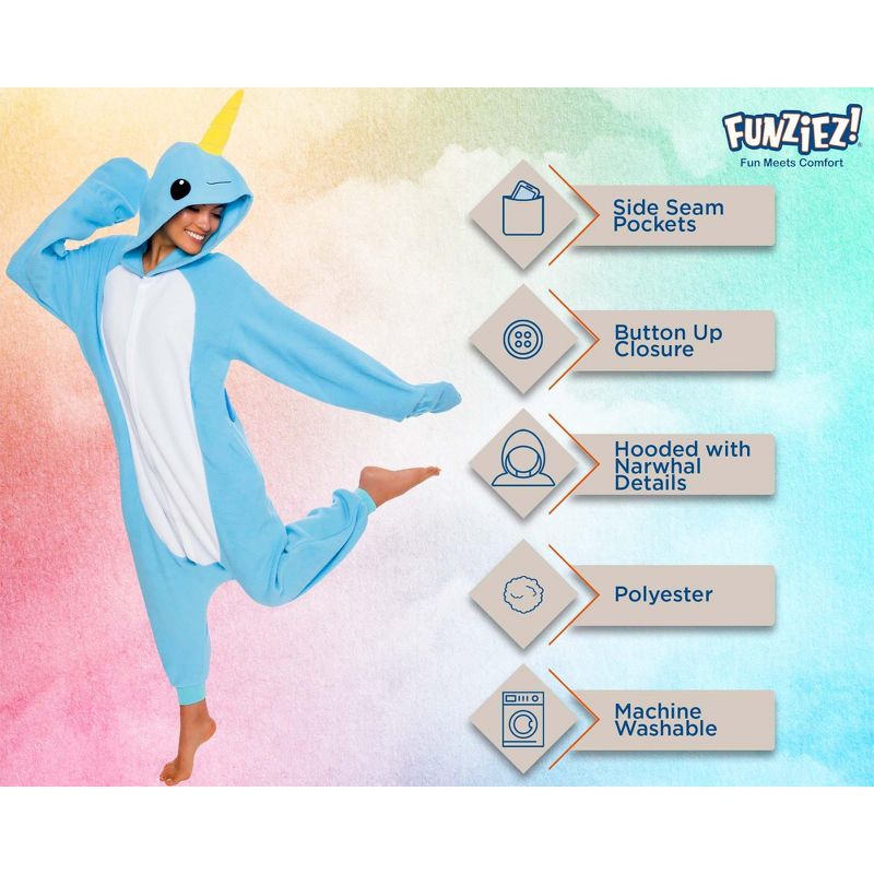 FUNZIEZ! - Narwhal Adult Unisex Novelty Union Suit Costume for Halloween, 5 of 8