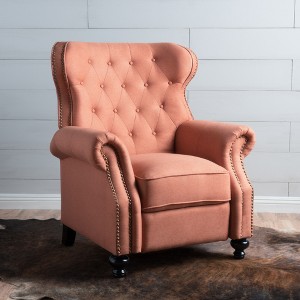Push Back Button-Tufted Recliner Chair with Rolled Arms and Copper Accents - 1 of 4