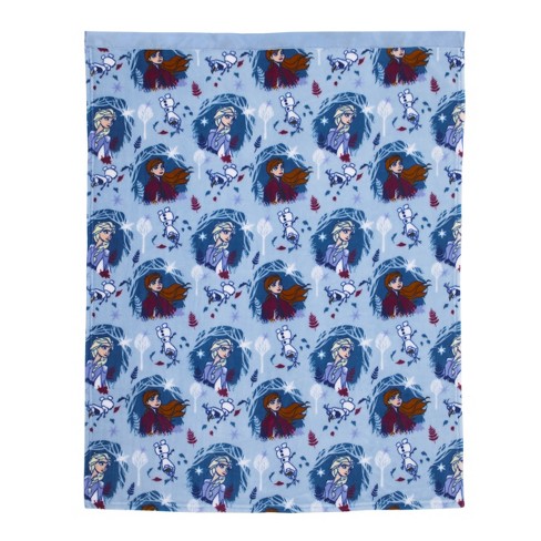 Disney Frozen 2 Magical Journey Light Blue Lavender Teal and White Super Soft Toddler Blanket