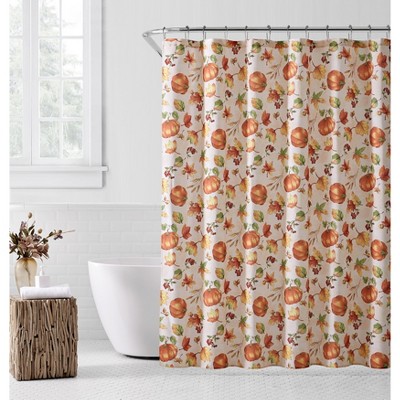 Saro Lifestyle Fall Pumpkin Shower Curtain, 70"x72" Oblong, Orange