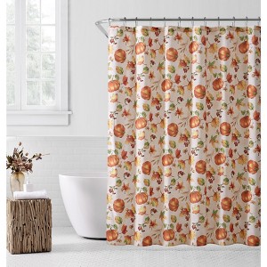 Saro Lifestyle Fall Pumpkin Shower Curtain, 70"x72" Oblong, Orange - 1 of 2