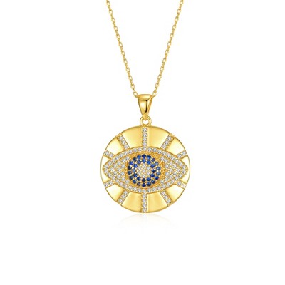 Guili Sterling Silver 14k Gold Plated Evil Eye Pendant Necklace with Blue, Yellow & White Cubic Zirconia, A Bright and Stylish Charm