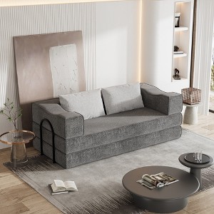 80'' Chenille Convertible 3-Seater Folding Sofa Bed with DIY Modular Design and Two Pillows - 1 of 4