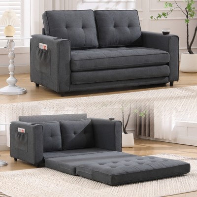 SKRAN 3-in-1 Upholstered Futon Sofa Convertible Floor Sofa bed,Tufted Loveseat,Folding Mattres Love Seat Daybed  for Living Room,Dark Gray