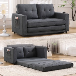 SKRAN 3-in-1 Upholstered Futon Sofa Convertible Floor Sofa bed,Tufted Loveseat,Folding Mattres Love Seat Daybed  for Living Room,Dark Gray - 1 of 4