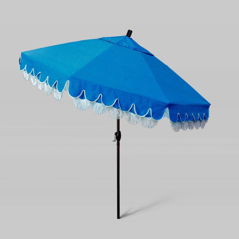 9' Sunbrella Scallop Base and Fringe Market Patio Umbrella with Push Button Tilt - Bronze Pole - California Umbrella, 3 of 5