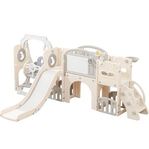 JUJABU 12-in-1 Toddler Playset – Indoor/Outdoor Swing, Slide, Climber, Basketball Hoop, Ages 1-3, Home Playground - 1 of 4