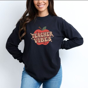 Simply Sage Market Teacher Vibes Apple Garment Dyed Long Sleeve - 1 of 3