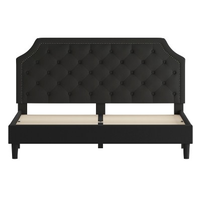 King Black Upholstered Platform Bed with Tufted Headboard