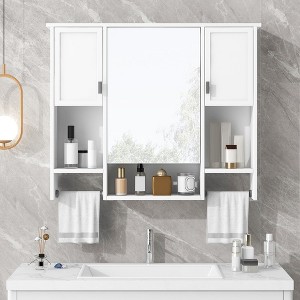35'' x 28'' Bathroom Medicine Cabinet With Mirror Towels Bar Bathroom Wall Mounted Cabinet Wooden Hanging Cabinet Medicine Cabinets - 1 of 4