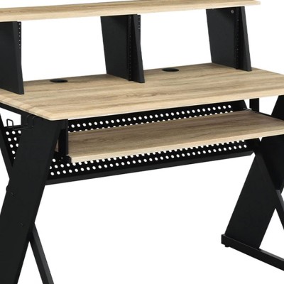 Natural and Black Studio Desk with Keyboard Tray