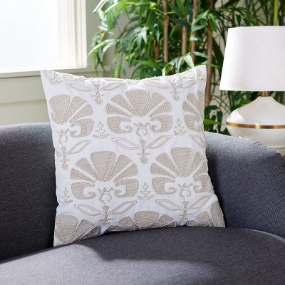 Florini 18" Square Beige Cotton Blend Pillow