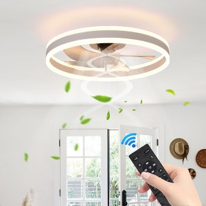 KTMBDW 20'' Ceiling Fan with Light, Upgraded Low Profile Fan, Flush Mount Ceiling Fan, 6 Speeds, Dimmable LED for Bedroom, Living Room - 1 of 4