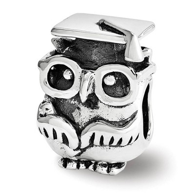 Black Bow Jewelry Sterling Silver Graduation Owl Bead Charm