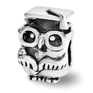 Black Bow Jewelry Sterling Silver Graduation Owl Bead Charm - 1 of 3