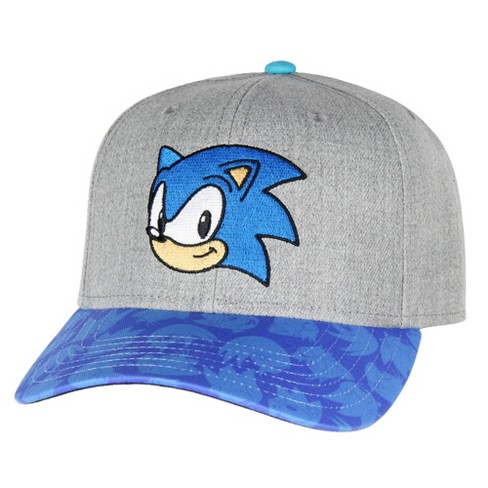 Sonic The Hedgehog Embroidered Face Pre-Curved Bill Adjustable Snapback Hat  Cap Grey