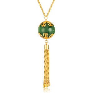 ELYA Women's Large Faux Green Jade Tassel Gold Plated Steel Necklace - 1 of 3