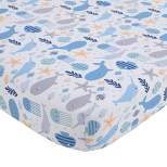 Little Love By NoJo Underwater Adventure Narwhals and Whales Fitted Crib Sheet - Navy Gray and Blue