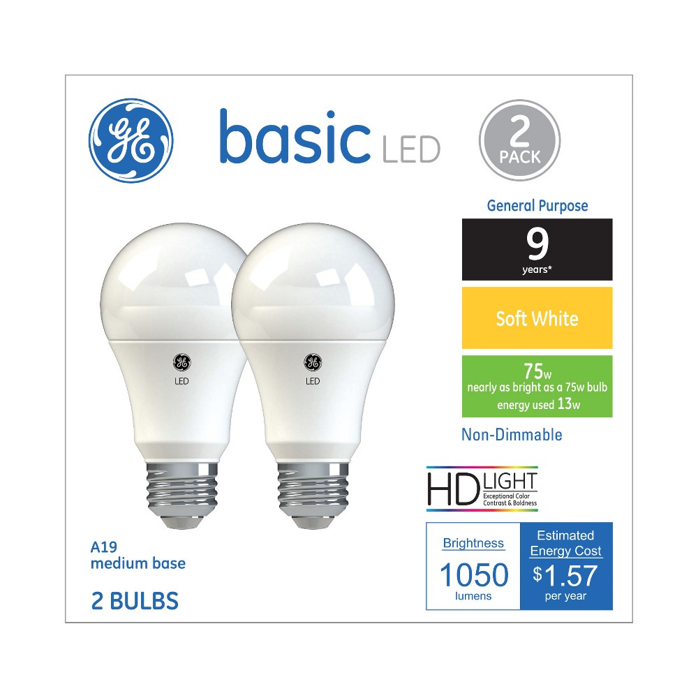 Photos - Light Bulb GE 2pk 13W 75W Equivalent Basic LED  Soft White