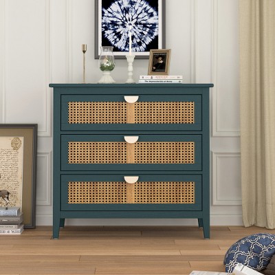 Cabinet With Drawers Storage Cabinet Rattan Decoration,MDF Accent Cabinet With Pine Legs-The Pop Home