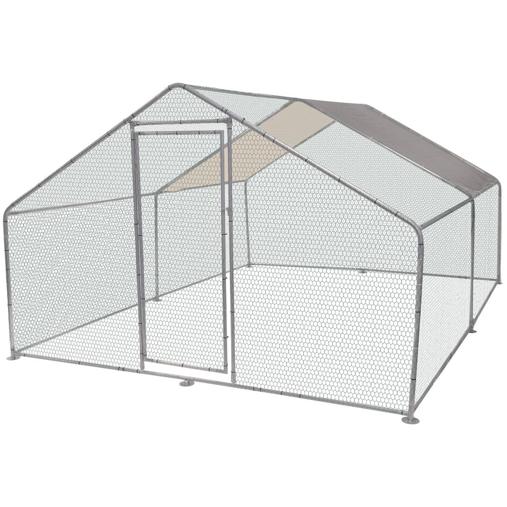 Photos - Pet Carrier / Crate Pure Garden 13'x 9'x6' Steel & Nylon Lockable Chicken Coop & Run With Waterproof Cover - Silver