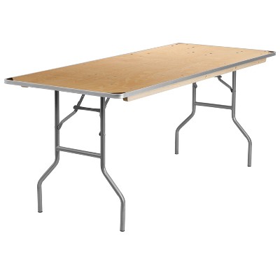 Emma and Oliver 6-Foot Rectangular Birchwood Folding Banquet Table with Corner Guards