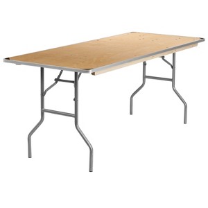 Emma and Oliver 6-Foot Rectangular Birchwood Folding Banquet Table with Corner Guards - 1 of 4