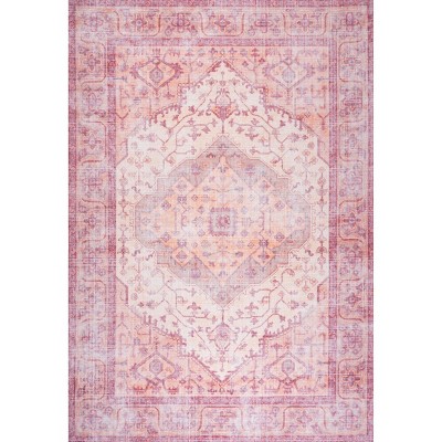 Alacati Red and Cream Medallion Washable Area Rug