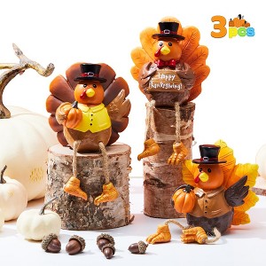 Joyfy 3 Pcs Thanksgiving Resin Turkey Figurines with Pumpkins, Autumn Party Favors Decor and Centerpieces for Harvest Day Kitchen - 1 of 4