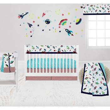 Bacati - Airspace Aqua Navy Green Red 6 pc Crib Bedding Set with Long Rail Guard Cover