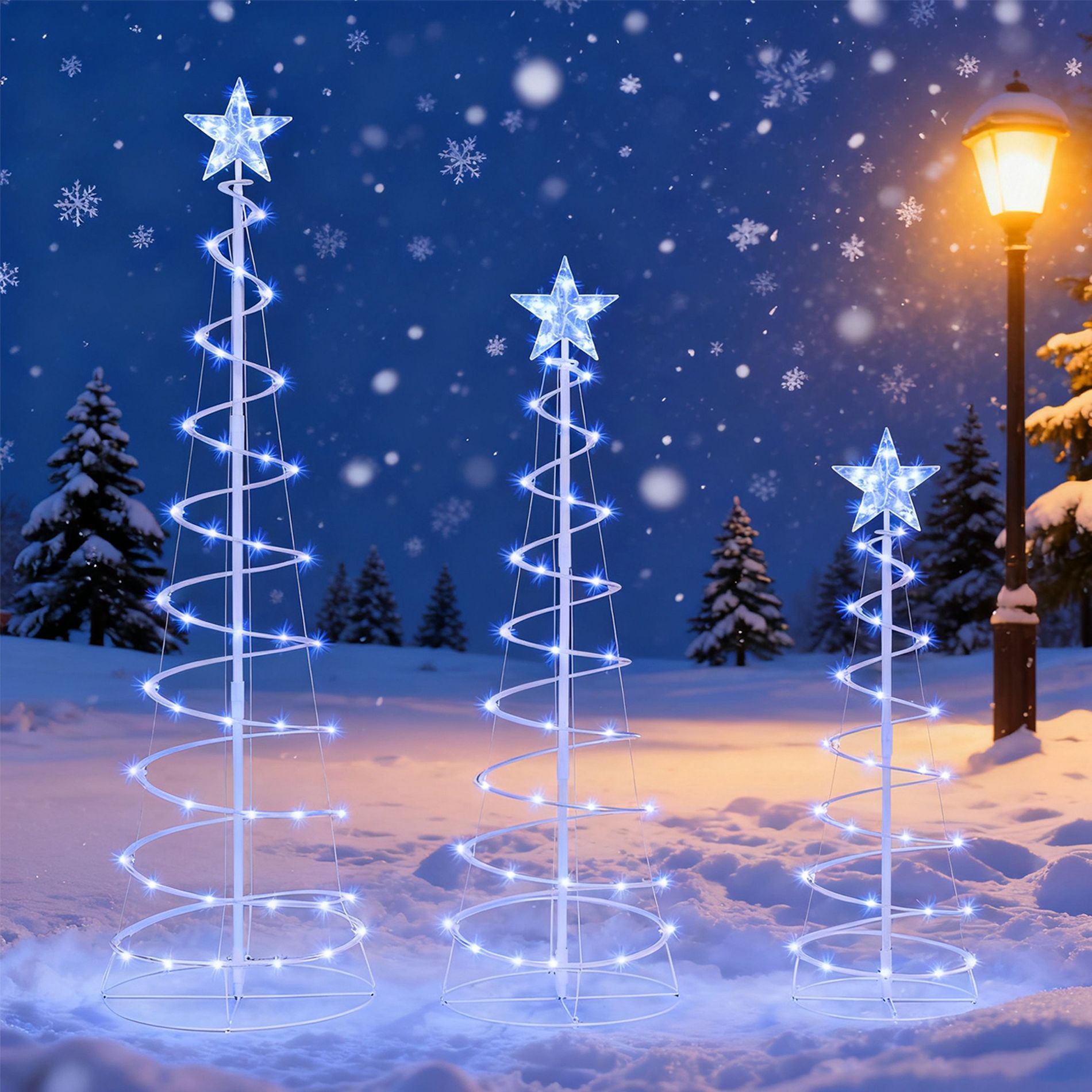 Joyfy 3 Packs Christmas Spiral Tree Yard Light Outdoor Decoration, 220 LED Lights with Stakes for Xmas Party Indoor Outdoor Garden Holiday Decoration