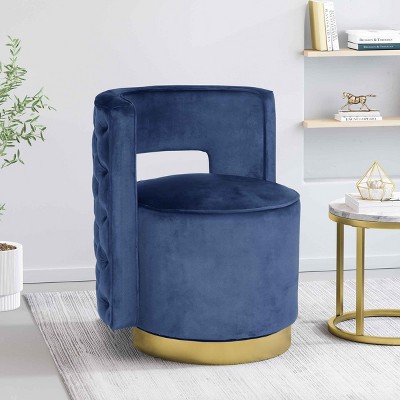 CAVINAS Velvet Swivel Barrel Accent Chair with Open Button-Tufted Backrest,Upholstered Swivel Living Room Chair,Reading Chairs for Living Room