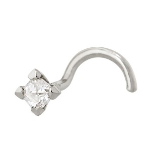 Jewelry Avalanche V-Prong Set Princess Cut Moissanite Nose Screw Nose Stud, Solid 14K Gold, 22G - 1 of 4