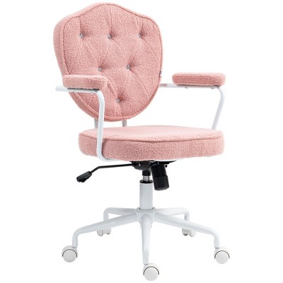 Kumasinova Home Office Chair with Padded Armrests,Computer Desk Chair with Button Tufted Teddy,Swivel Vanity Chair for Living Room,Bedroom