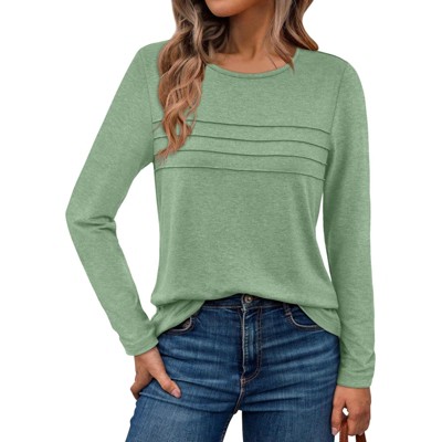 Women's Long Sleeve Tunic Blouse Pleated Dressy Casual Shirt Fall Trendy Loose Fit Business Tops