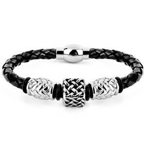 West Coast Jewelry Men's Beaded Black Braided Leather Bracelet (8mm) - 8" - 1 of 4