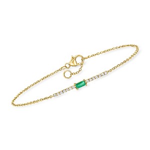 Pure Collection by Ross-Simons 0.10 Carat Emerald and .11 ct. t.w. Diamond Bar Bracelet in 14kt Yellow Gold - 1 of 3