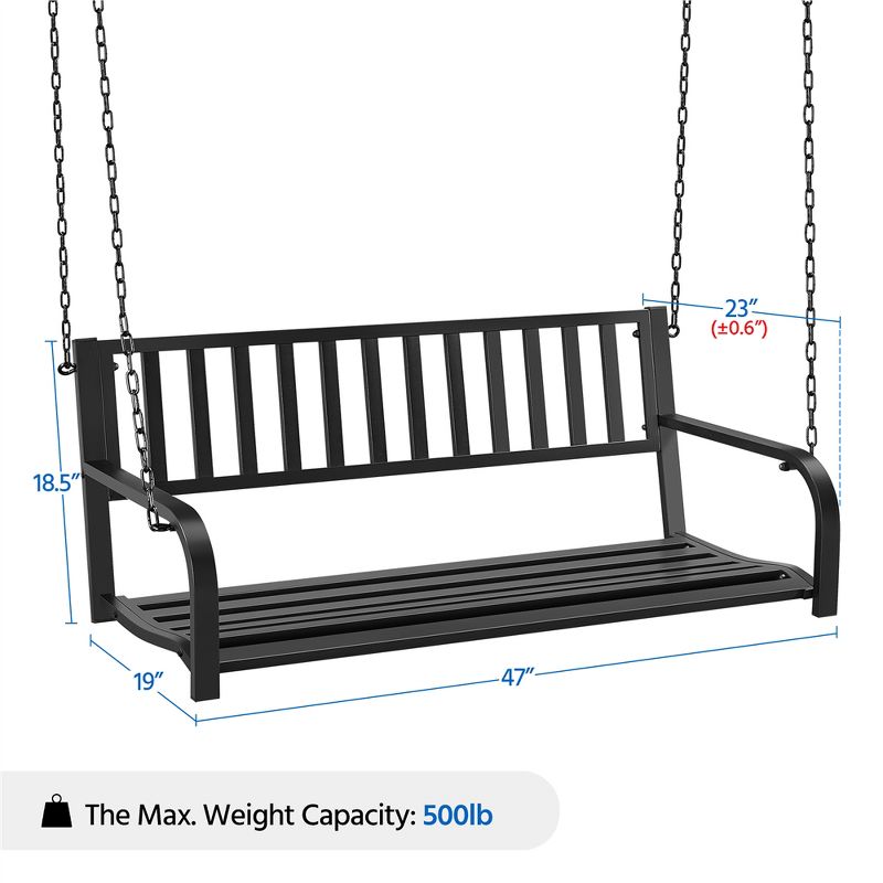 Yaheetech Hanging Swing Bench Outdoor Bench with Chains, Black, 4 of 10