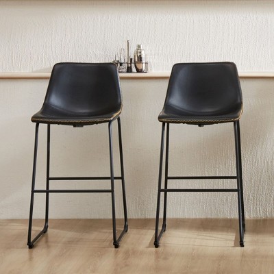 Faux Leather Armless Commercial Counter Height Barstools with Metal Legs and Footrest,Restaurants Kitchen Island with Bucket Seats-Cuddlewood