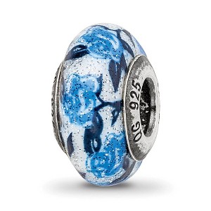 Black Bow Jewelry Blue Rose Glitter Overlay Murano & Sterling Silver Bead Charm, 13mm - 1 of 4