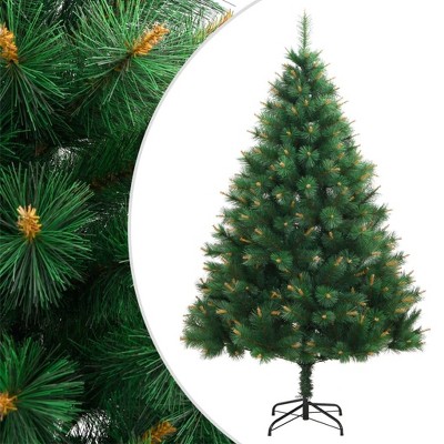 vidaXL Artificial Hinged Christmas Tree, Lifelike Green and Yellow PVC Tips with Sturdy Metal Stand