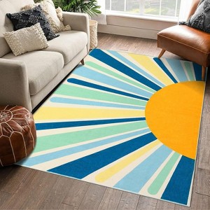 Colorful Machine Washable Area Rug, Non-Slip Indoor Carpet for Living Room, Bedroom, Modern Minimalist Front Door Mat with Sun Accent Design. - 1 of 4